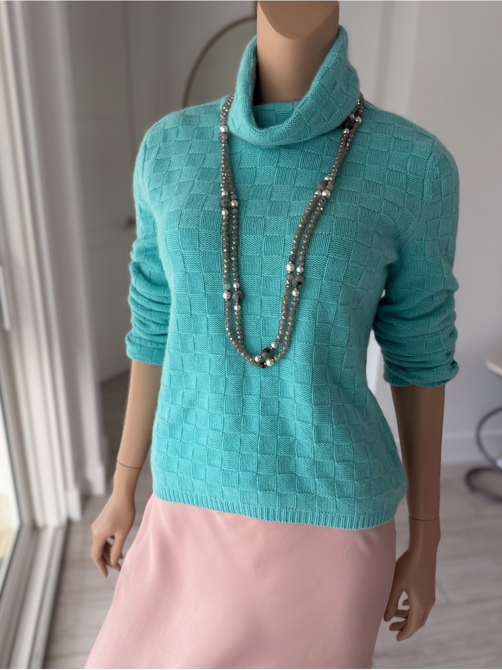 Grayson & Dunn 100% Cashmere Turtleneck Sweater Aqua/Turquoise Color Size L